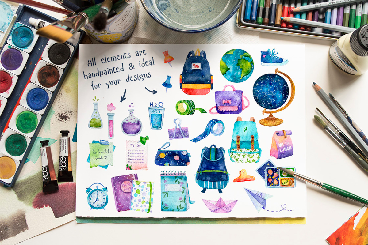 Back To School Clipart, an Education Illustration by Watercolor Nastasia Art (Photo 3 of 5)