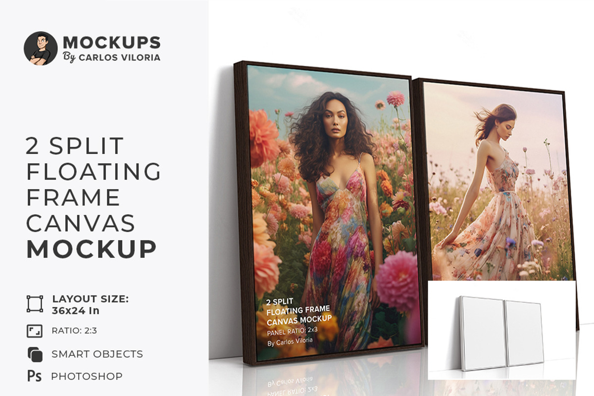 2 Floating Frame Canvas Mockup R-2x3, a Merchandise Mockup by Mockups by Carlos Viloria (Photo 1 of 7)