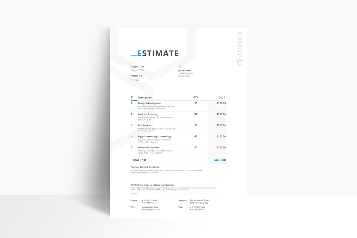 Brief-Estimation-Invoice-Letterhead, a Stationery Template by artisanHR (Photo 5 of 9)