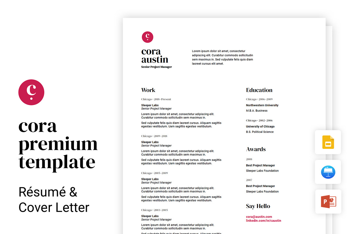 Cora - Resume and Cover Letter, a Resume Template by Sleeper Labs (Photo 1 of 6)