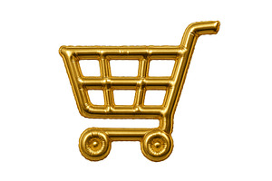 Gold shopping cart balloon isolated, an Illustration by Dvoevnore photos