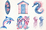 Summer Pink & Blue Coastal Clipart, an Illustration by Libby Wishes (Thumbnail 4 of 7)