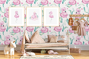 Sweet Flamingo Watercolor Collection