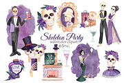 Skeleton Party Watercolor Clipart, an Illustration by s.yanyeva (Thumbnail 1 of 5)