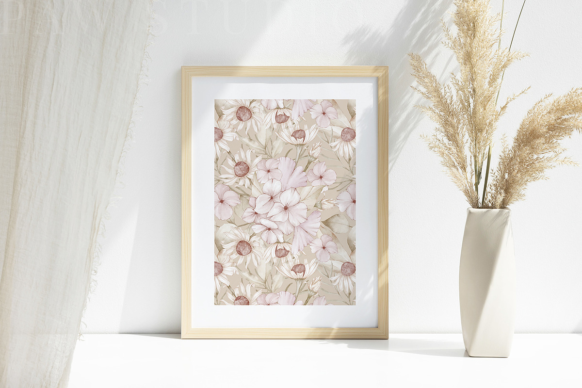 Hydrangea Daisy Flowers Pattern, an Illustration by PawGraphic (Photo 9 of 10)
