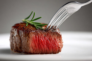 Juicy medium-rare steak, a Food & Drink Photo by MistyDay