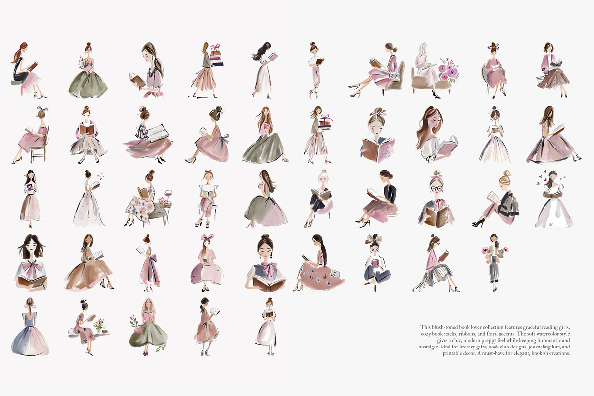 Blush Book Lover Clipart Bundle, a Decorative Illustration by Patishop Art (Photo 13 of 14)