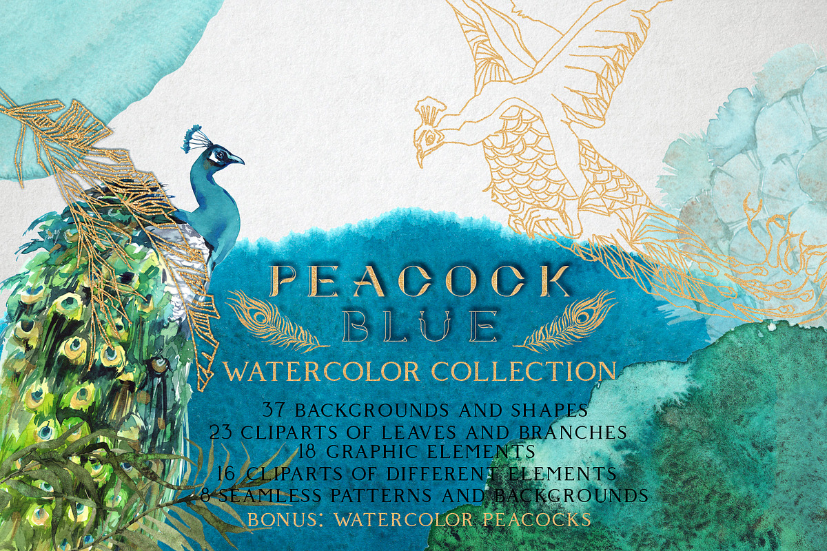 Peacock Blue Watercolor Collection, a Texture Illustration by Cat In Colour (Photo 1 of 10)