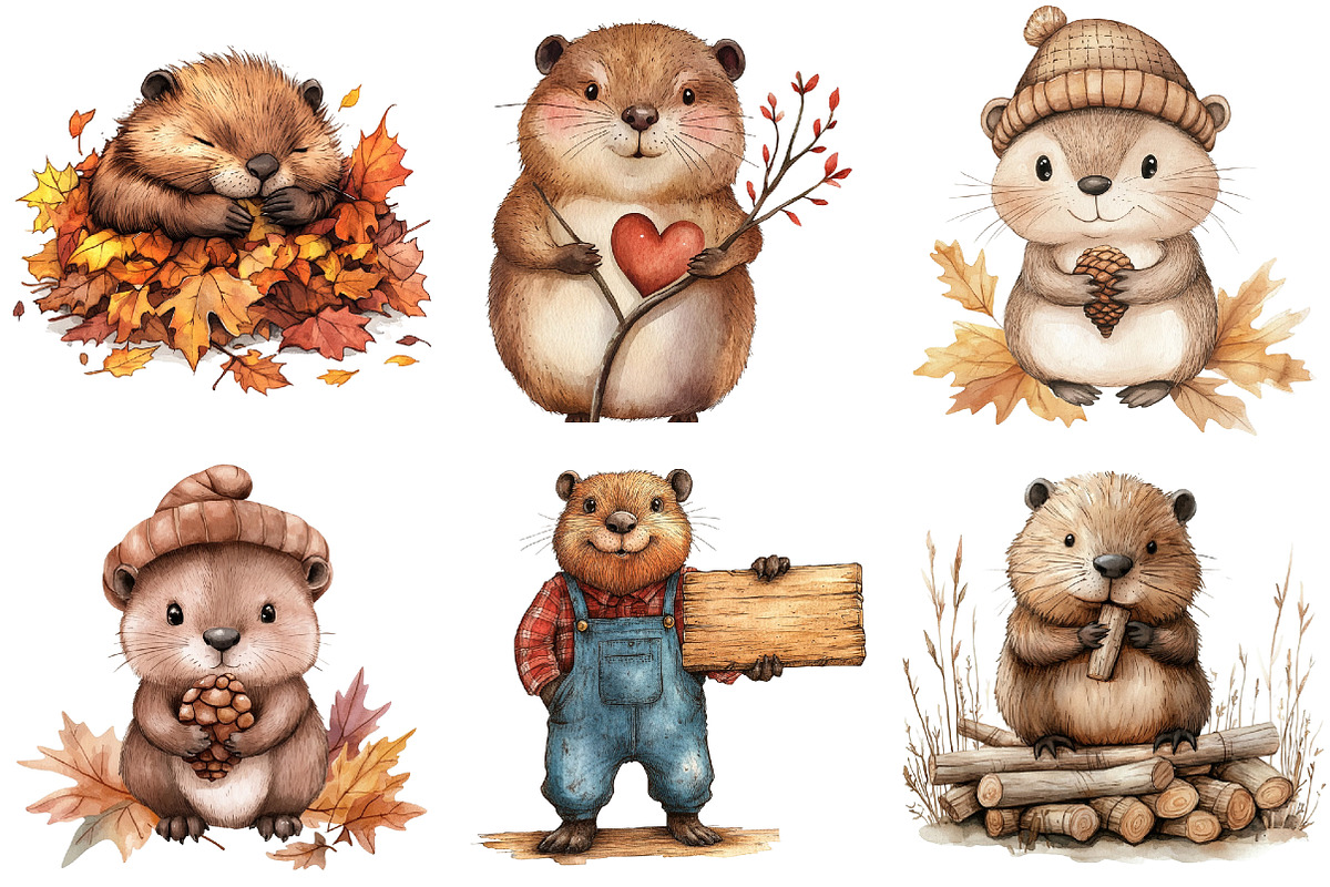 Cute Beaver Clip Art, Woodland Anima, an Illustration by Watercolor design (Photo 4 of 5)