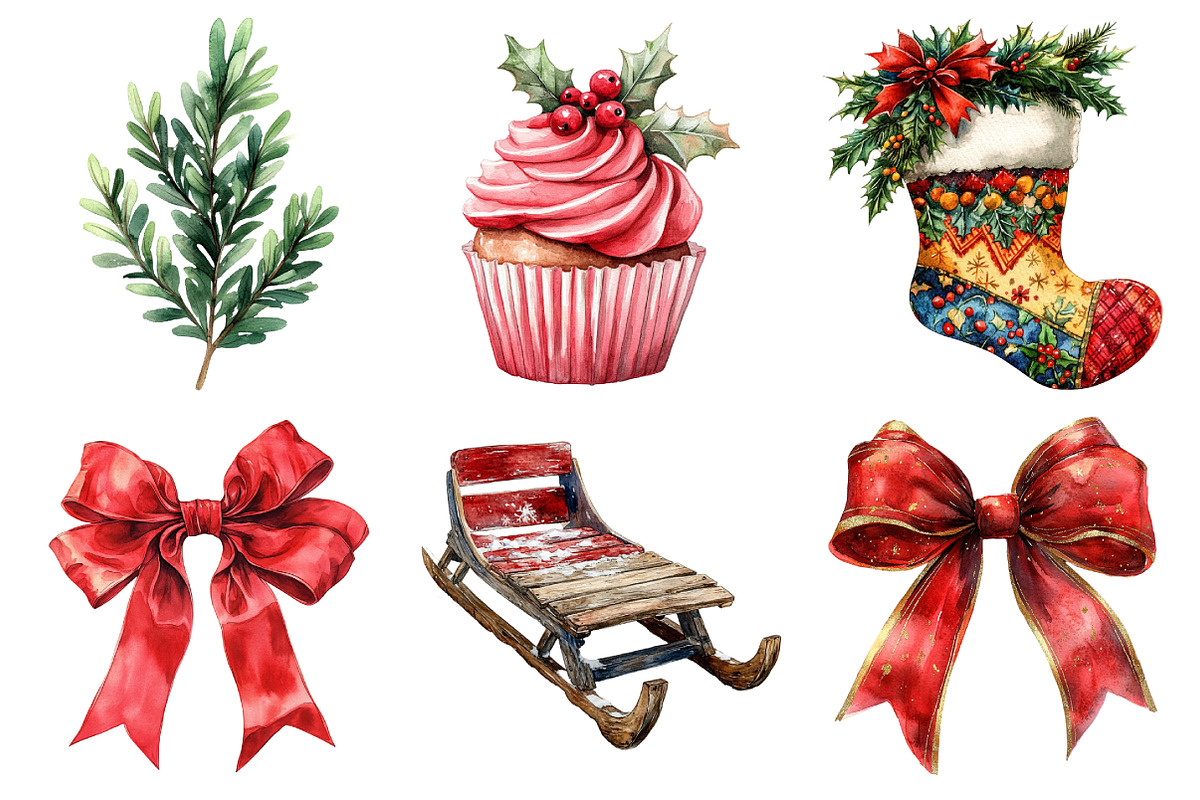 Watercolor Christmas Clipart, an Illustration by Daily.Designs (Photo 2 of 5)