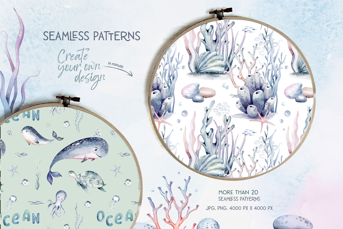 Ocean watercolor set, an Animal Illustration by Peace ART (Photo 7 of 12)