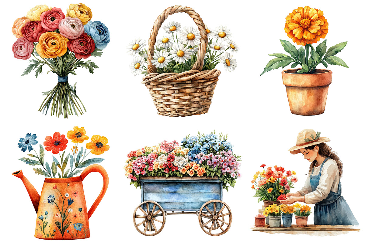 Watercolor Flowers Shop Clipart, an Illustration by Craft Nest (Photo 5 of 7)