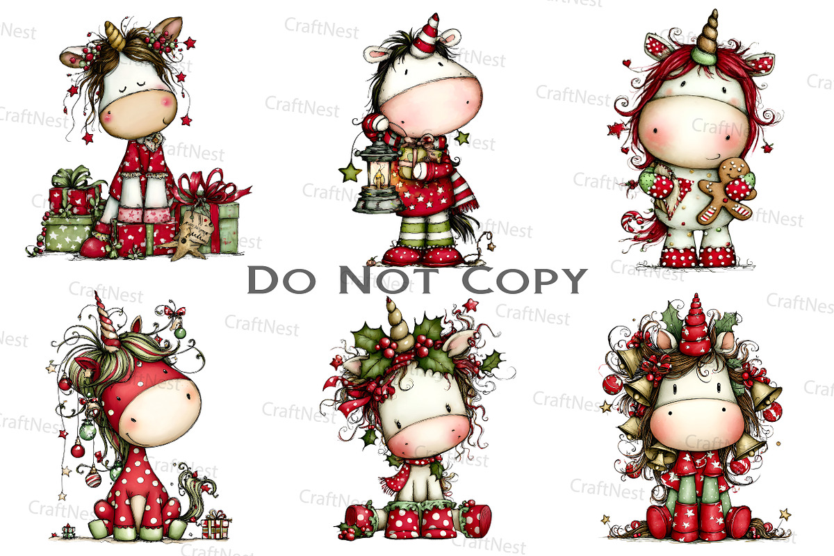 Christmas Unicorn Clipart, an Illustration by Craft Nest (Photo 2 of 8)