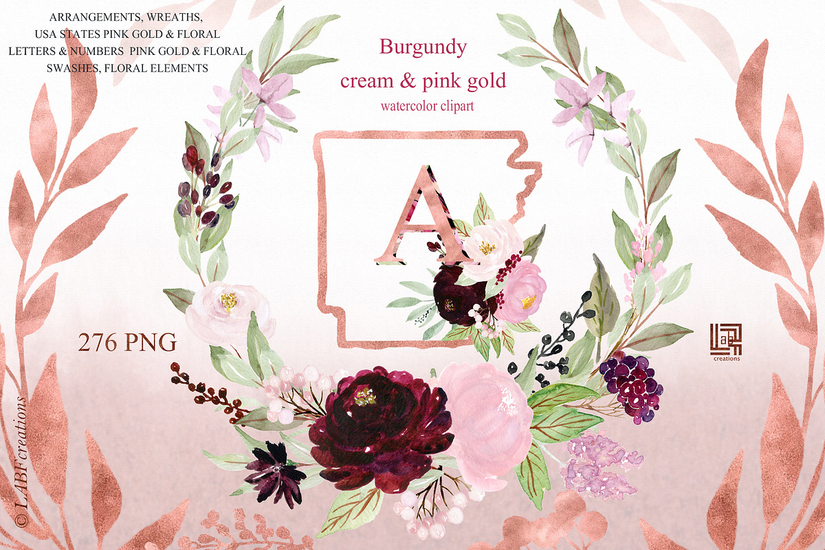 Burgundy flowers USA states, an Illustration by LABFcreations (Photo 4 of 10)