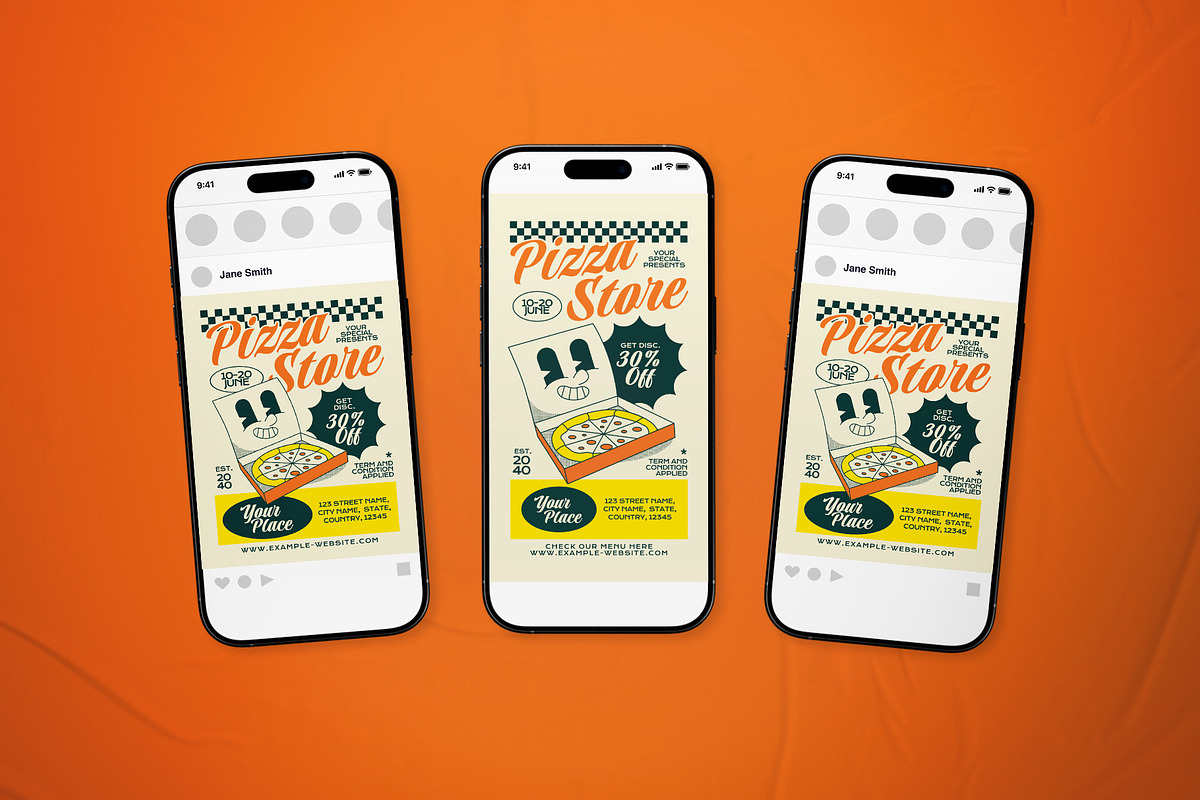 Retro Pizza Store Opening Flyer Set, a Flyer Template by The Good Store (Photo 2 of 2)