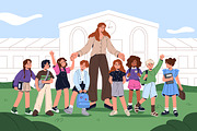 Teacher with kids. Back to school, an Education Illustration by PaperTrident (Thumbnail 1 of 5)
