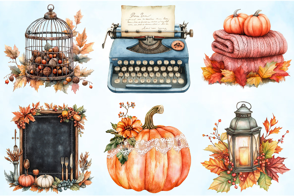 Vintage Fall Decorations Clipart, an Illustration by Craft Nest (Photo 3 of 5)