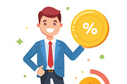 Smiling man holding gold coin, a Person Illustration by SouravDesign (Thumbnail 3 of 3)