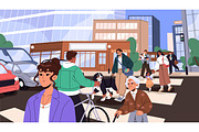People walk on city street crosswalk, a Person Illustration by PaperTrident (Thumbnail 1 of 3)