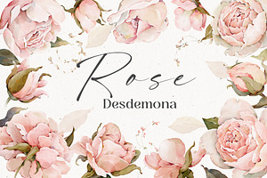 Watercolor Rose Floral Elements