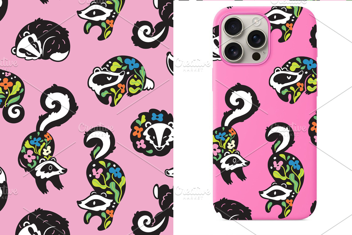Floral Badgers, a Pattern Graphic by PenguinHouse (Photo 3 of 6)