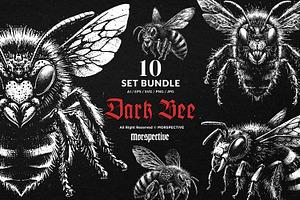 10 Bundle Dark Art Bumble Bee Skull, an Illustration by Morspective