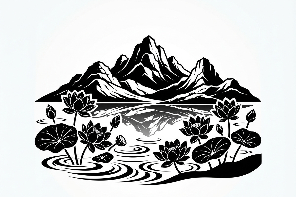 60 Lotus Mountain Harmony Silhouette, an Empty State Illustration by Amazin_art (Photo 20 of 31)