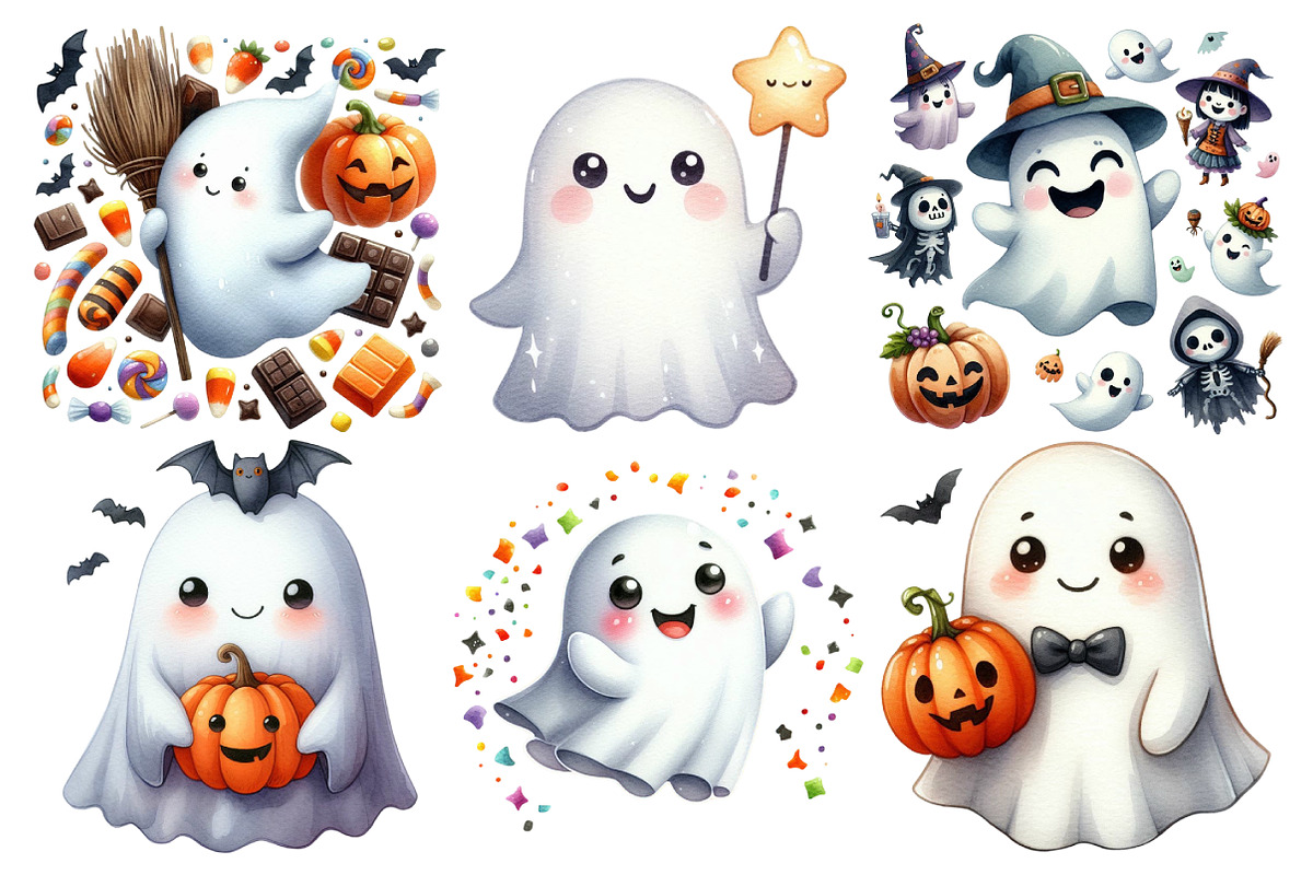 Cute Ghost Halloween Clipart, an Illustration by Pixels.Craft (Photo 3 of 7)