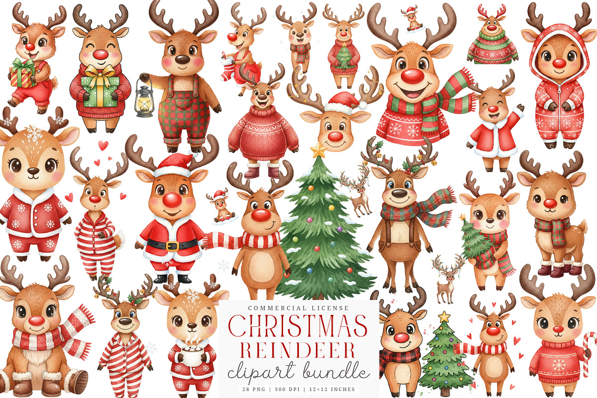 Quirky Funny Christmas Reindeer PNG, an Illustration by SinaCreation (Photo 1 of 7)