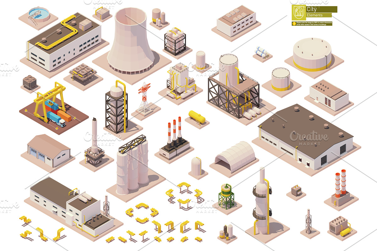 Vector isometric factory buildings, an Illustration by tele52