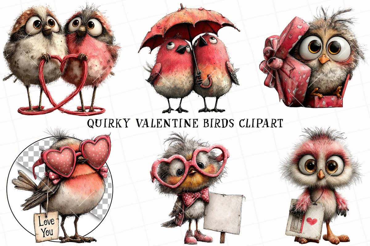 Quirky Valentine Birds Clipart, an Illustration by OK Design (Photo 2 of 6)