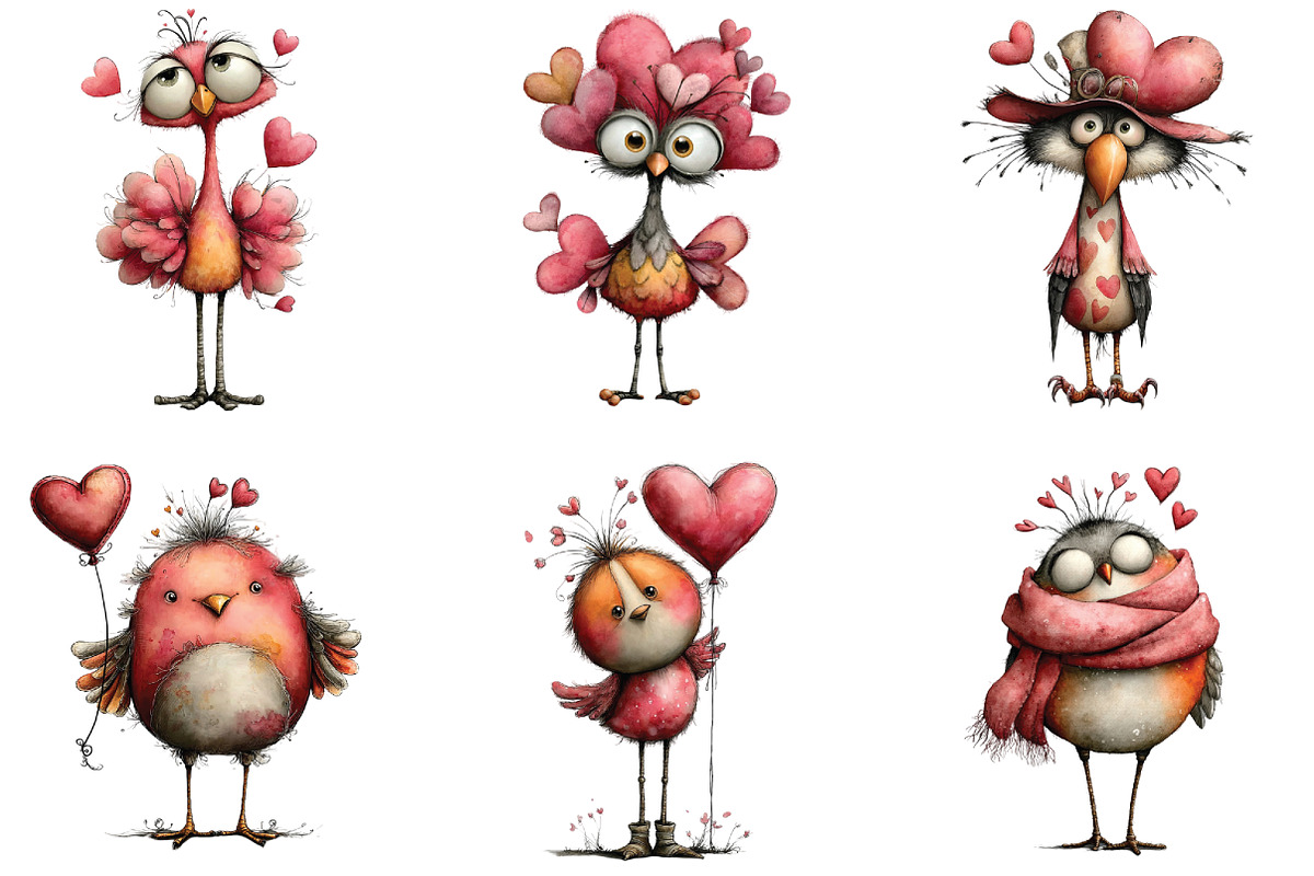 Whimsical Quirky Valentine Birds PNG, an Illustration by CraftArtStudio (Photo 6 of 6)