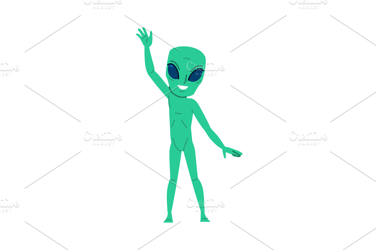 Friendly alien waving hand and, an Illustration by pikepicture