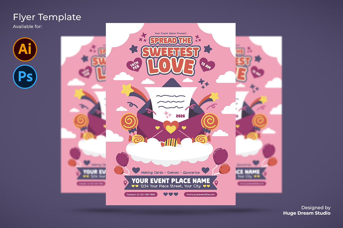 Playful Valentines's Day Flyer Templ, a Flyer Template by Huge Dream Studio (Photo 1 of 5)