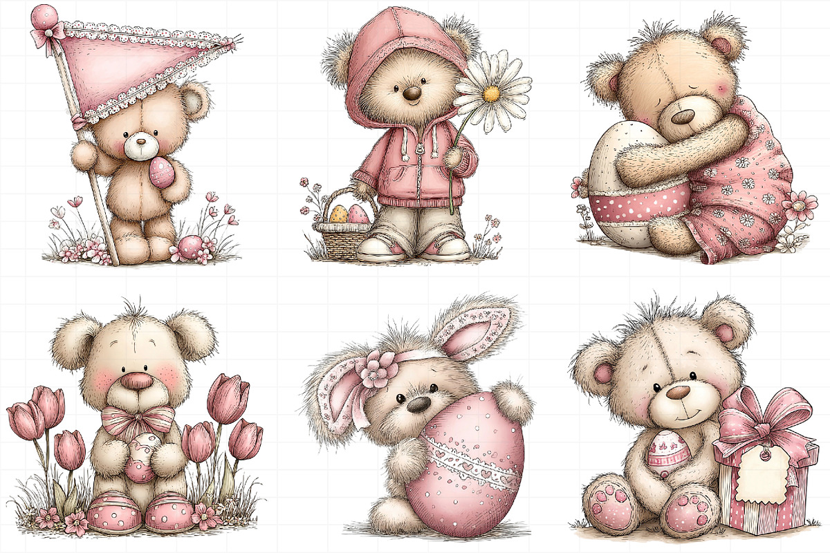 Whimsical Easter Teddy Bear Clipart, an Illustration by Daily.Designs (Photo 4 of 7)