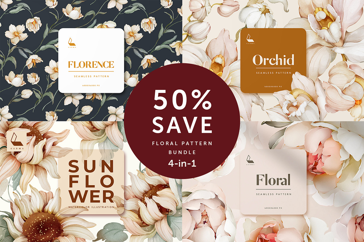 4-in-1 Floral Pattern Bundle, a Pattern Graphic by Karma (Photo 1 of 43)