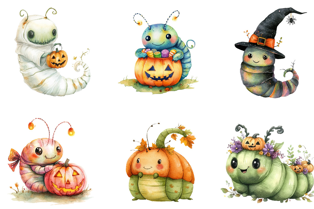 Halloween Caterpillar Clipart, a Seasonal Illustration by Designking (Photo 4 of 4)