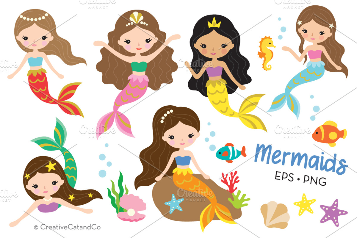 Mermaid Princess Vector PNG Clipart, a Person Illustration by CreativeCatandCo (Photo 1 of 2)