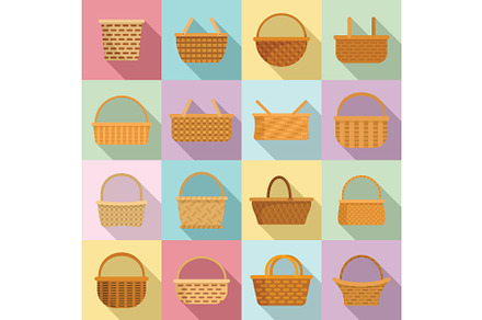 Wicker icons set, flat style, an Object Illustration by Ylivdesign