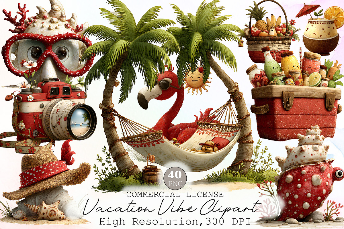 Watercolor Vacation Vibe Clipart, an Illustration by Sublimation Artist (Photo 1 of 6)
