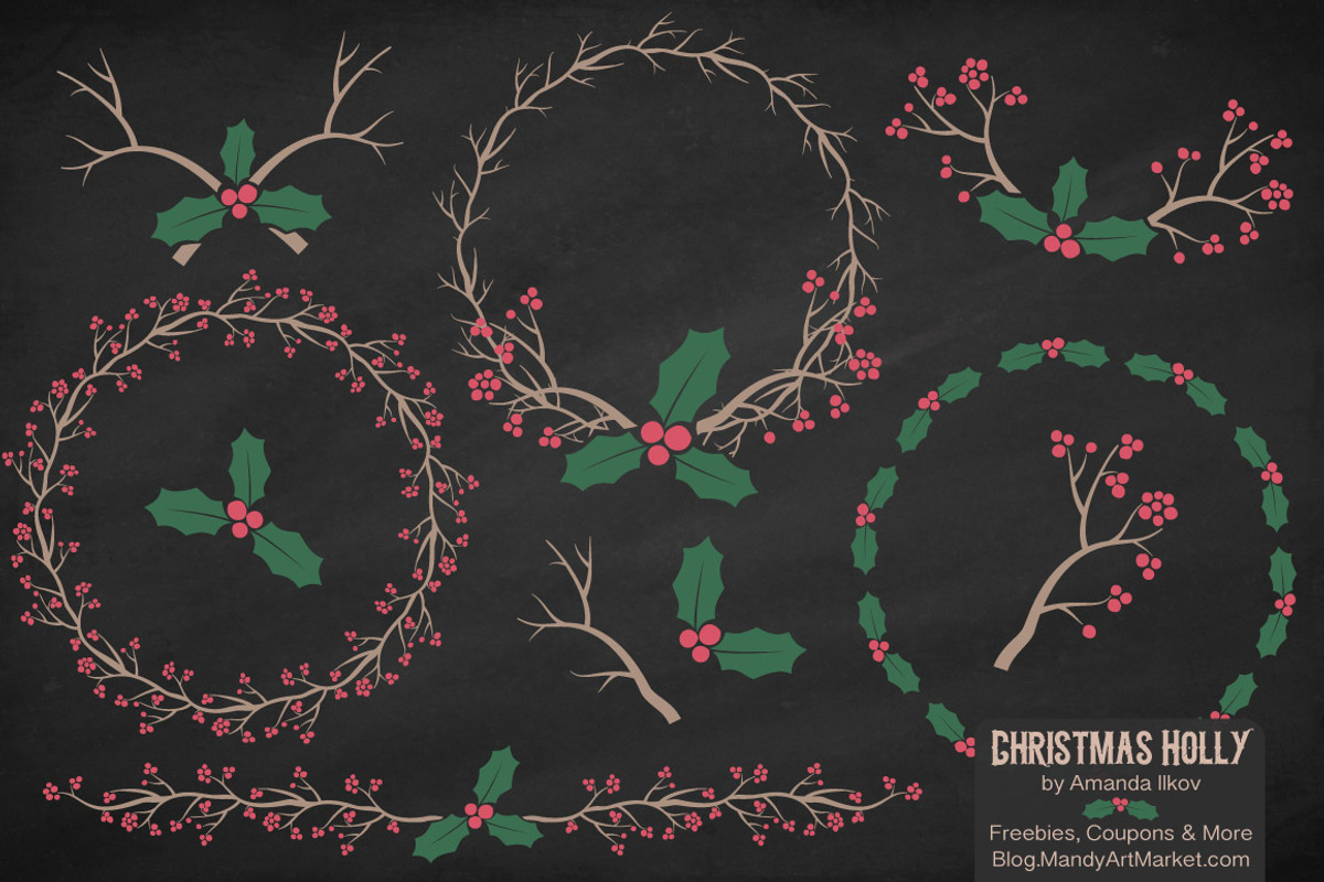 Red & Green Vector Holly & Textures, an Illustration by Amanda Ilkov (Photo 2 of 5)