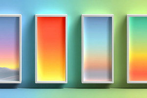 Modern Interior Wall with Colorful Gradient Frames and Potted Pl, a Nature Photo by José Manuel Gelpi