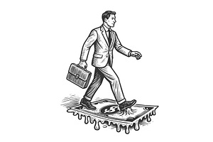Businessman walking on melting, a Person Illustration by AlexArt