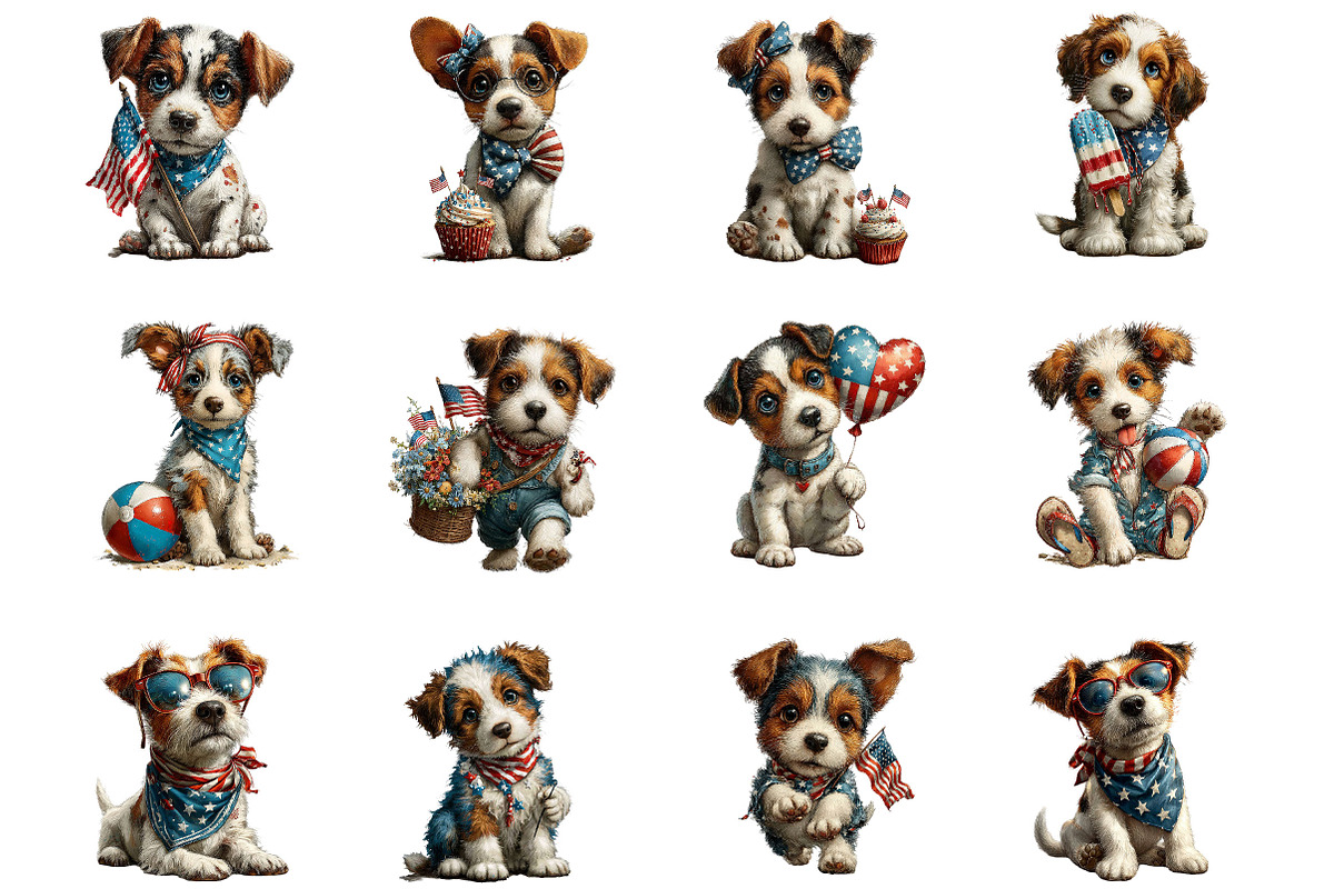 4th of July Dog Whimsical Clipart, an Animal Illustration by Designking (Photo 2 of 5)