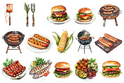 Watercolor BBQ Barbecue Clipart, an Illustration by designcity5 (Thumbnail 5 of 5)