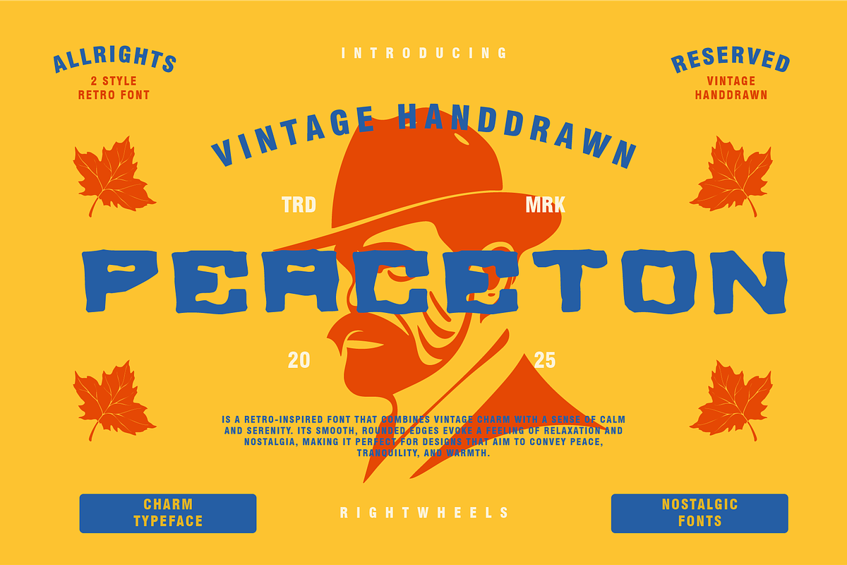PEACETON - Retro Display Font, a Handwritten Font by Rightwheels (Photo 1 of 10)
