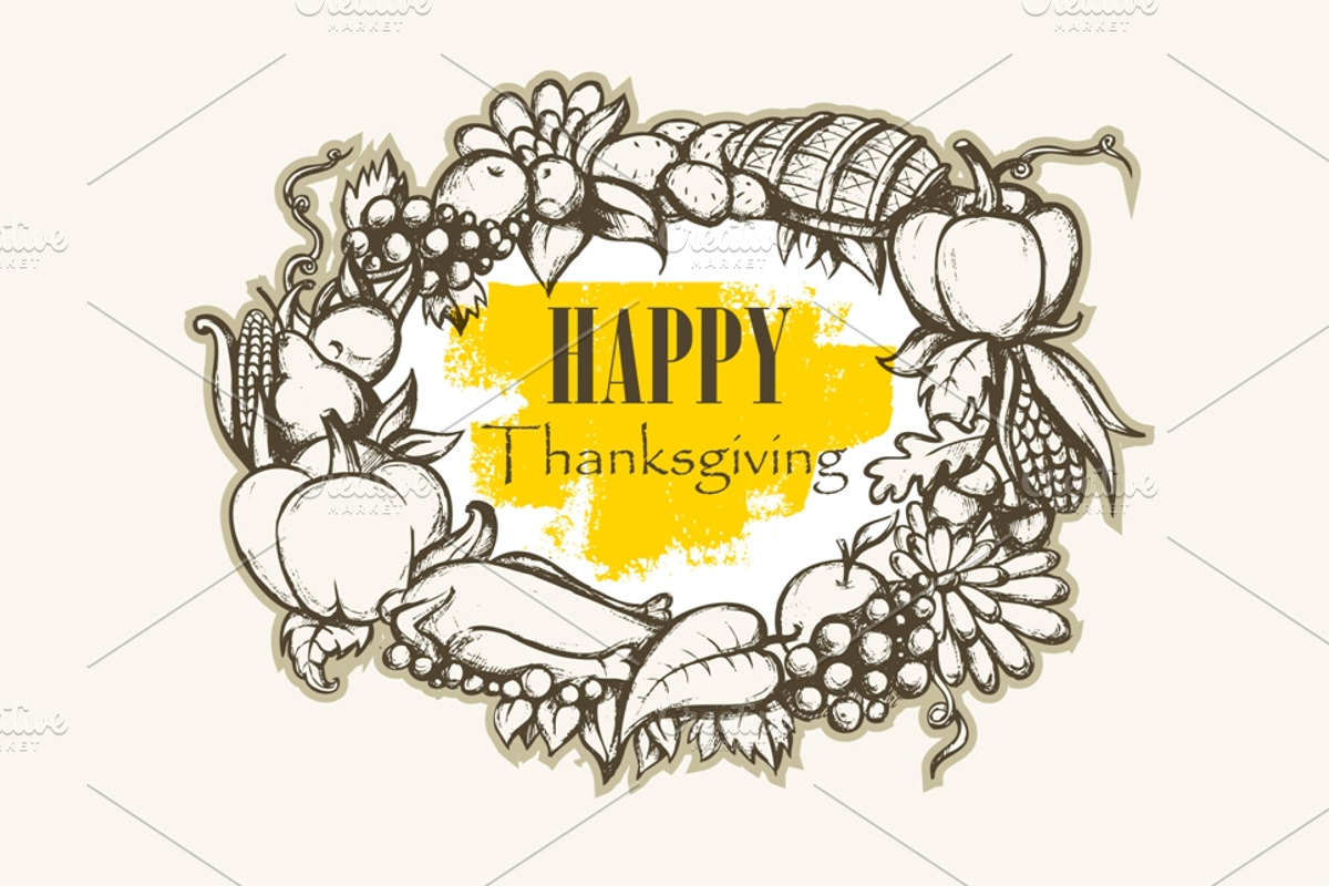 Thanksgiving Day. Hand Drawn design., an Illustration by MariShop (Photo 3 of 3)