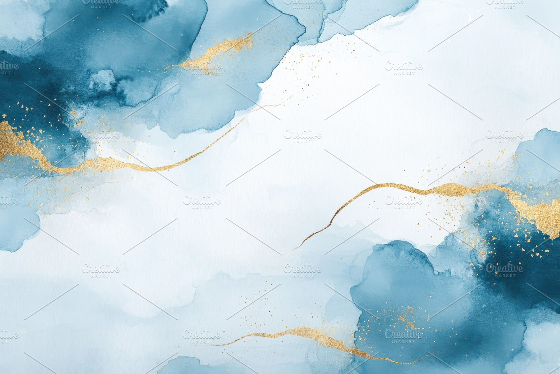 Abstract Blue Gold Watercolor Backgr, a Photo by Pixeness Studio
