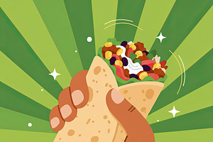 Hand Holding a Loaded Burrito, a Food Illustration by Virgo Studio