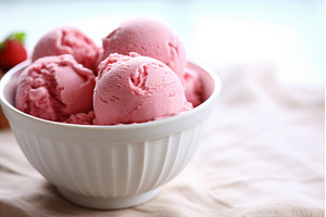Creamy Pink ice cream ball. Generate, a Food & Drink Photo by Ylivdesign